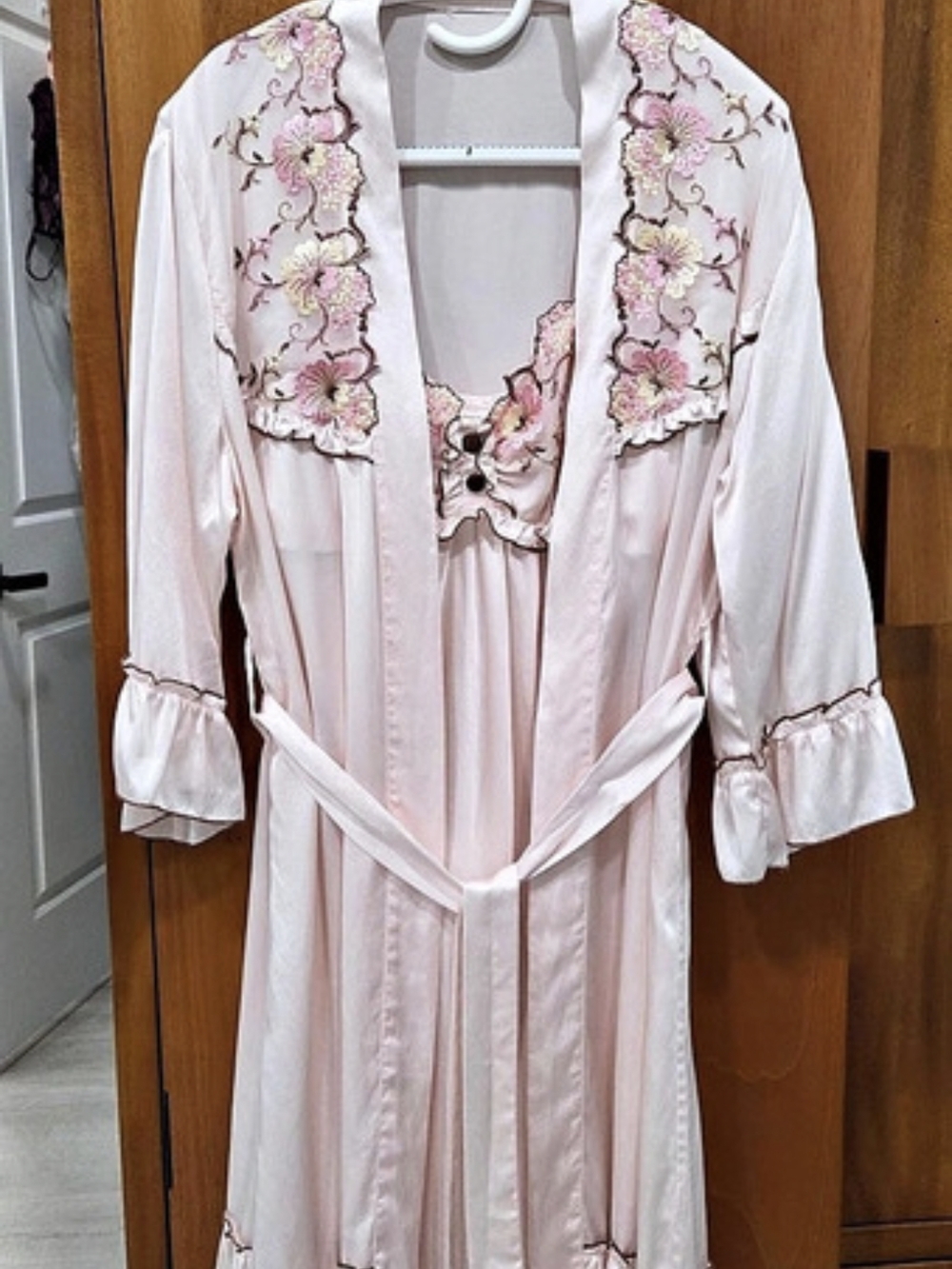 Mulberry Silk Pink Floral Robe & Slip Set - Size S